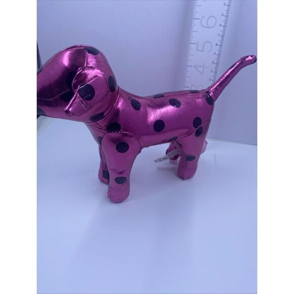 Victoria's Secret PINK Metallic Pink  Black Polka Dots Dog 7" - Picture 1 of 8